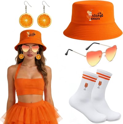 Kostuumaccessoires voor Carnaval: Geborduurde Vissershoeden, Sokken, Oranje Oorbellen en Hartvormige Zonnebrillen, Perfect voor Feestjes en Cosplay