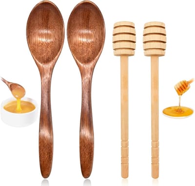 Houten honinglepels en honingdippers set van 2, ideaal voor honingpot en keukengebruik, 7 inch en 5.9 inch, perfect voor het serveren van honing en thee