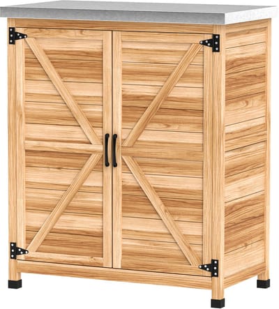 Tuinkast - Opbergkasten met deuren - Tuinhuis - Schuur - Voor buiten - Gereedschap - Naturel - Hout