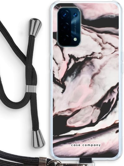 Case Company® - Hoesje met koord geschikt voor Oppo A74 5G hoesje met Koord - Roze stroom - Telefoonhoesje met Zwart Koord - Bescherming aan alle Kanten en Over de Schermrand