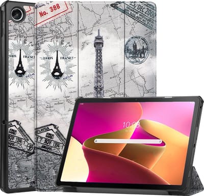Hoes - Geschikt voor Lenovo Tab M10 Plus (3e / 3rd Generatie) - Dun & Stevig - Trifold Bookcase - Hard Cover - Hardcover Book Case - Tablet Hoesje - Eiffeltoren