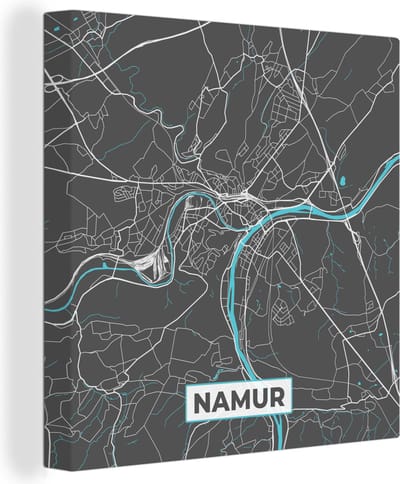Canvas Schilderij Plattegrond – Namur – Blauw – Stadskaart - Kaart - 20x20 cm - Wanddecoratie