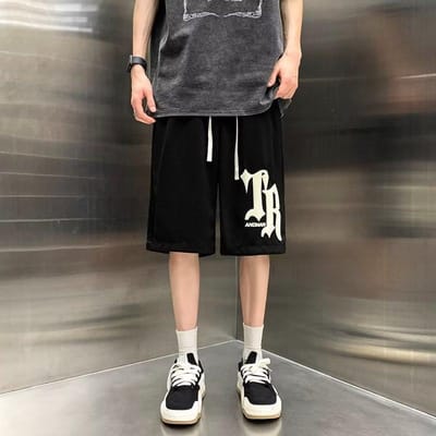 Amerikaanse Retro Basketbalshorts Heren Zomer Losse Sport Vijfpuntsbroek Trendy High Street Casual Broek M black