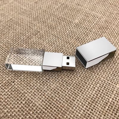 Kristal 128GB 3.0 USB stick met zilver kleur metale dop - Glas usb stick, glazen usb stick,