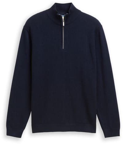 Tom Tailor - Troyer gebreide trui met visgraatstructuur - Maat S - sky captain blue