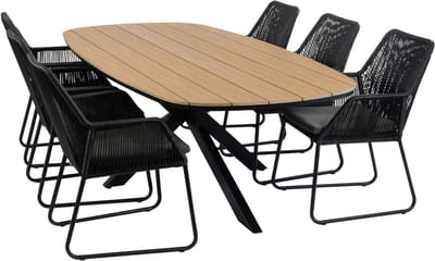 7-delige tuinset | 6 Mona tuinstoelen (Black) | Tuintafel Cadiz 240x115cm (Black)