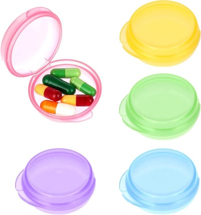 Compacte Pillen Organizer Set van 5 - Draagbare Mini Reispillenhouder, Transparante Ronde Medicijncontainer voor Vitaminen en Outdoor Activiteiten