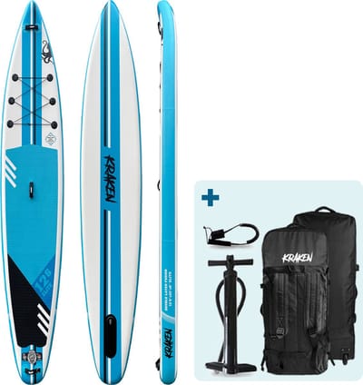 KRAKEN Dubbellaags Touring SUP 12'6 ELITE | Premium Double Layer Fusion Supboard | Complete Set - 381 x 71 x 15 CM - Stand Up Paddle Board - PREMIUM Kwaliteit - Extra Snel - Dubbellaags - 12 foot 6 - TOT 100 KG