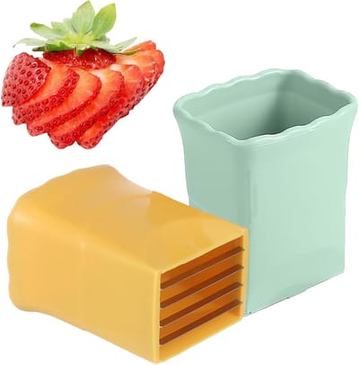 2-pack - Fruitsnijder - Fruitbeker - Bananen-druiven-ei-snelsnijder - Draagbare keukensnijtool - Geel en groen