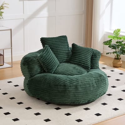 Wishdor - Zitzakstoel - Hoge Rugleuning En Armleuningen - Moderne Loungestijl - Voor Woonkamer Of Slaapkamer - Ribfluweel - Smaragdgroen - 108 X 108 X 52 Cm