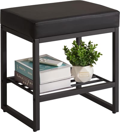 Kruk stoel voor kaptafel, kunstleer, kleine make-upkruk, bank voor kaptafel, PU-stoel, make-upkruk, voetenbank, voetenbank, voetenbank voor slaapkamer, woonkamer, zwart