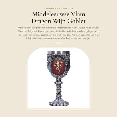 Dailygoods- Wijn Goblet - Middeleeuwse Vlam Dragon - 11oz Roestvrij Staal - Gotische Kelk - 18x7cm - Voor Bier/Wijn/Koude Dranken - Bierpul