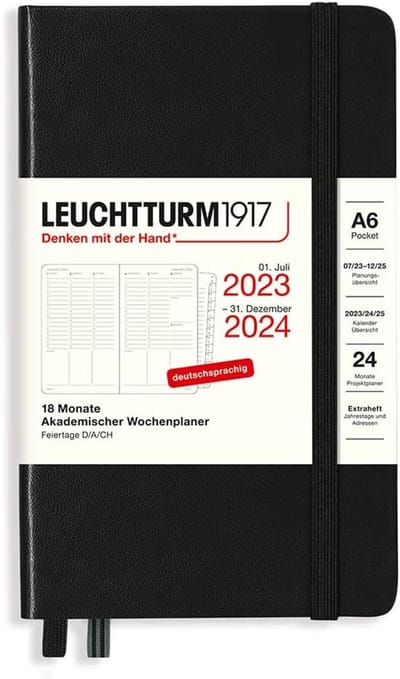 Academische Weekplanner - Pocket Agenda - Planning Maken - 18 Maanden Overzicht - A6 Formaat - Zwart