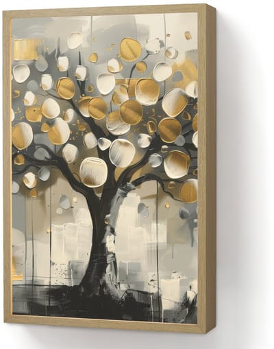 Wandlamp 40x60 cm - Oplaadbaar - Boom - Abstract - Beige - Goud - Zwart - Wandlampen binnen woonkamer - Slaapkamer lamp - Decoratieve nachtlamp - Vloerlamp draadloos