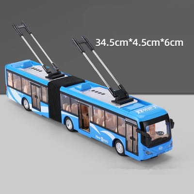 Elektrische Toeristische Verkeers Spoorloze Bus Legering Passagiersauto Model Metaal Dubbele Sectie Stadsbus Model Geluid Licht Kinder Speelgoed Cadeaus