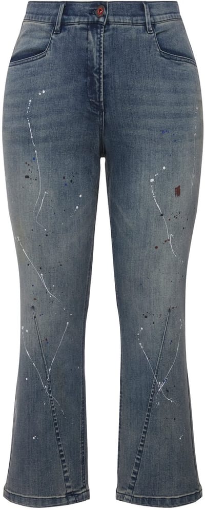 Ulla Popken - Dames - Jeans Mandy kleurspetters siernaad wijde pijpen - Denim blauw - Maat 44