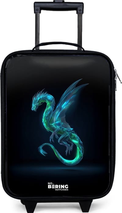 NoBoringSuitcases.com® - Kinderkoffer jongen - Kindertrolley meisje - Legendarische cyberdraak - Koffer kind lichtgewicht - Reiskoffer trolley voor kinderen - Koffertje met lichtgevende wieltjes - Rolkoffer zwart