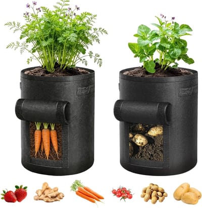 Grote 15 Gallon Groeitassen voor Aardappelen, Wortelen en Tomaten met Venster - Set van 2 voor Groenteteelt