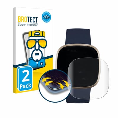 BROTECT - Screenprotector voor Fitbit Versa 3 / Sense - Folie Beschermfolie transparant volledig dekking - 2 Stuks