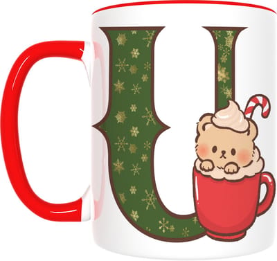 Kerst Mok met Letter U & Beer – Vrolijk Cadeau met Snoepbeker – Inclusief Cadeauverpakking – 350ml