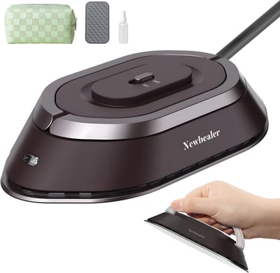 Newbealer Reisstrijkijzer Dual Voltage – Mini Strijkijzer – Kleine Strijkbout – Droogstrijkijzer – Inklapbaar – 120/220 Volt - Bruin/Zilver