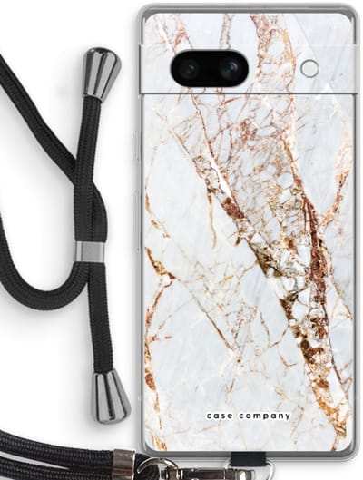 Case Company® - Hoesje met koord geschikt voor Google Pixel 7A hoesje met Koord - Goud marmer - Telefoonhoesje met Zwart Koord - Bescherming aan alle Kanten en Over de Schermrand