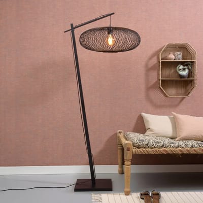 GOOD&MOJO Vloerlamp Cango - Bamboe Zwart/Zwart - 80x60x176cm - Scandinavisch,Bohemian - Staande lampen voor Woonkamer - Slaapkamer
