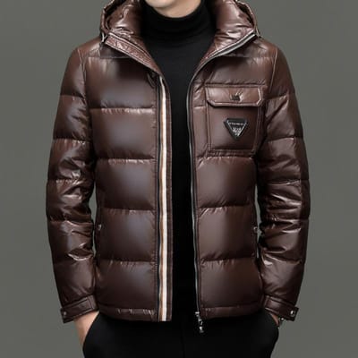 Heren Donsjack met Capuchon, Winter Nieuw Glanzend Trendy Outdoor Donsjack M black