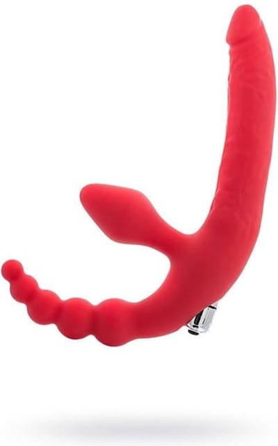 Erodit® Strapless Triple Fun vibratie dildo-Rood- voorbinddildo- kralen buttplug- strap-on vibrator-strapless strap-on- Cadeau voor Vrouw- Erotiek- Seksspeeltjes voor vrouwen