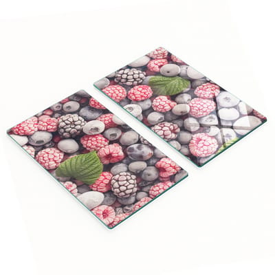 Set van 2 geharde glazen snijplanken met het thema 'Bevroren bosvruchten', 2x30x52 cm