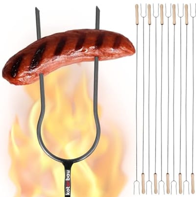 KOTARBAU® 10 Stuks Grillspiesen, Staal, 130 cm, Spiesen met Houten Handvat, Lange Spiesen, Kampvuur Vork, Stevige Grillspiesen