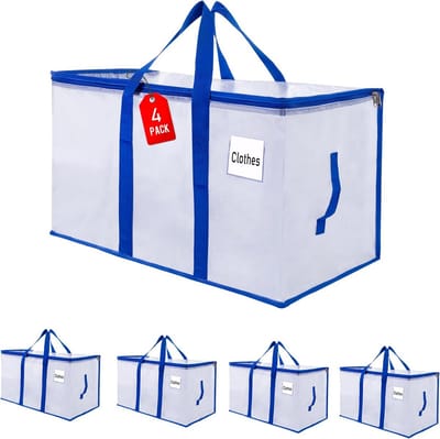 4-Pack Extra Grote Verhuiszakken 105L, Heavy Duty Opbergzakken voor Verhuizen en Opslag