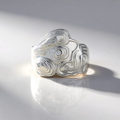 Cavill - Damesring 925 Sterling Zilver Geplatineerd - 0,057 ct Ronde Briljant Diamant I2 (H) - Moderne Bezel Zetting - Stijlvol Sieraad