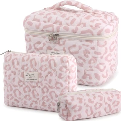 Dailygoods- Make-up Tas 3-delige Set - Grote Capaciteit - Cosmetische Tas - Toilettas met Bloemenpatroon - Reistasje - Organiser voor Dames - Cosmetica Tas