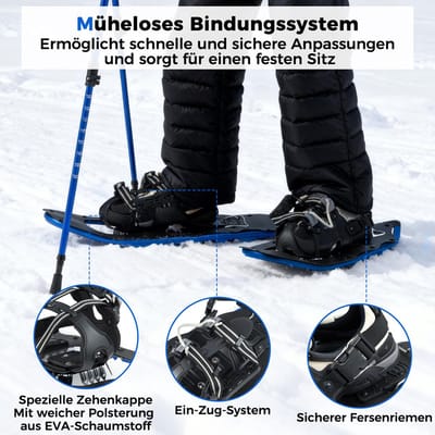 COSTWAY Sneeuwschoenen met klimhulp, schoenmaat 35-45 tot 68/90 kg, lichte sneeuwschoenenset van aluminium met trekkingstokken en draagtas, voor heren, dames en jongeren
