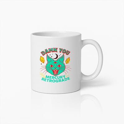 Damn You Mercury Retrograde Mok 330ml – Grappige Astrologie Kat Koffiebeker – Perfect Cadeau voor Sterrenbeeld-, Horoscoop- & Kattenliefhebbers