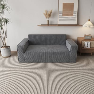 Moderne Ribfluwelen Bank, Comfortabele 2-Zits Bank met Diepe Zitting, Bank voor Woonkamer/Appartement/Kantoor/Thuis, Zonder Poten/Geen Installatie/Makkelijk te Verplaatsen (Grijs)