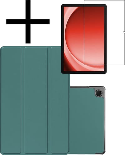 Hoes - Geschikt voor Samsung Galaxy Tab A9 - Met Screenprotector - Trifold Bookcase - Hard Cover - Hardcover Book Case - Tablet Hoesje - Donkergroen