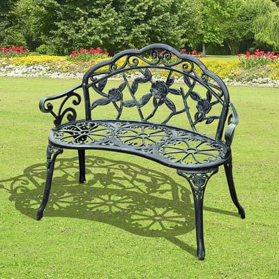 MODFU - Tuinbank - 2-Zits - Bloemmotief - Vintage - Voor Buiten - Gietaluminium En Gietijzer - Antiekgroen - 100 X 54 X 78 Cm