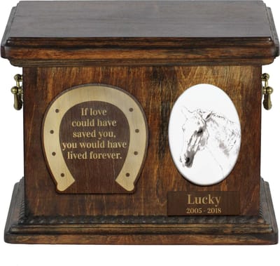 Persoonlijke urn voor Lipizzaner met foto en as van je huisdier