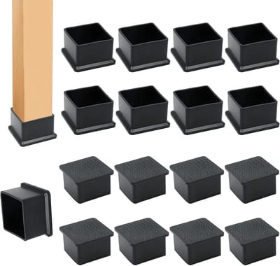 12x Vierkante Stoppen voor Stoelpoten - Zwarte Rubberen Potdoppen voor Tafels en Vloerbescherming (38x38 mm)