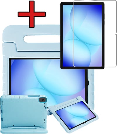 Hoesje - Geschikt voor Samsung Galaxy Tab A11 Plus / A9 Plus - Met Screenprotector - Kinderhoes - Shockproof Bumper - Kidsproof Case - Tablethoes - Kinder Hoes Cover - Sky