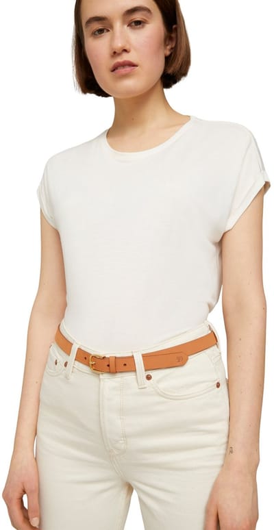 Tom Tailor Denim - TTMEGHAN smalle leren riem met afgeronde gesp - Maat 75 - light cognac