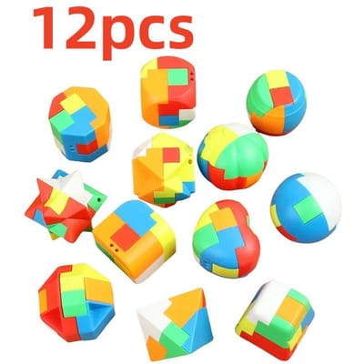 12 PCS Puzzle 3D Serrure Luban Porte-clés Jeu de Cerveau Cube Magique Mini Cube Anti-Stress Adulte Intelligence Jouet Puzzle Enfant yellow