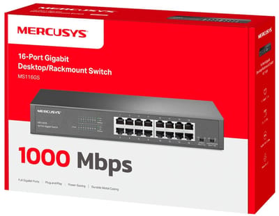 MercurySys MS116GS - Netwerkswitch - 16 Poorten - Gigabit Snelheid - Rackmontage