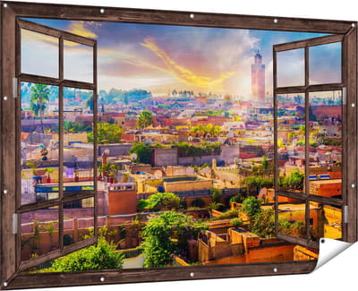 Gards Tuinposter Doorkijk Medina van Marrakesh in Marokko - 180x120 cm - Tuindoek - Tuindecoratie - Wanddecoratie buiten - Tuinschilderij