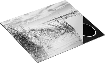 Chefcare Inductie Beschermer Strand en Zee vanuit de Duinen - Zwart Wit - 60x50 cm - Afdekplaat Inductie - Kookplaat Beschermer - Inductie Mat