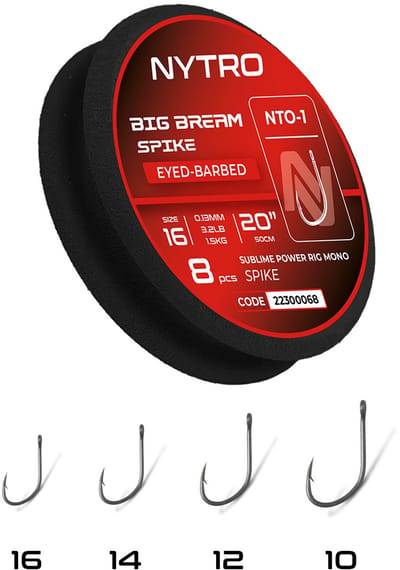 Nytro Ready Tied Rigs Big Bream Spike Eyed-Barbed 50cm (8 pcs) - feeder onderlijnen - Maat : Haak 10 - 0.19mm