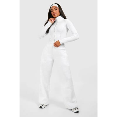 boohoo Dames Rib Naad Detail Dubbele Ritssluiting Top En Rechte Pijp Jogger Set | Asgrijs | Maat: XS