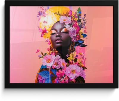 Poster in lijst - Fotolijst 40x30 cm - Posters - Kleurrijk - Bloemen - Vrouw - Zon - Posterlijst zwart - Decoratie - Wanddecoratie woonkamer - Muurdecoratie slaapkamer